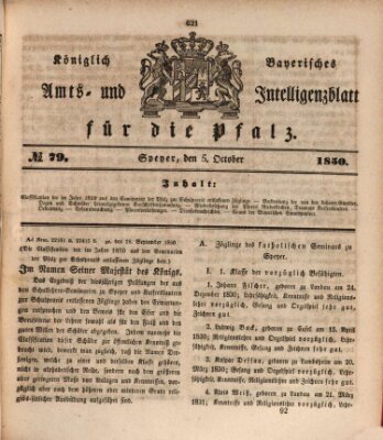 Königlich bayerisches Amts- und Intelligenzblatt für die Pfalz Samstag 5. Oktober 1850