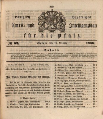 Königlich bayerisches Amts- und Intelligenzblatt für die Pfalz Samstag 19. Oktober 1850