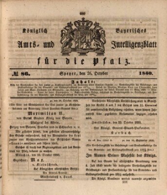 Königlich bayerisches Amts- und Intelligenzblatt für die Pfalz Samstag 26. Oktober 1850