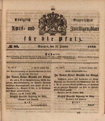 Königlich bayerisches Amts- und Intelligenzblatt für die Pfalz Dienstag 29. Oktober 1850