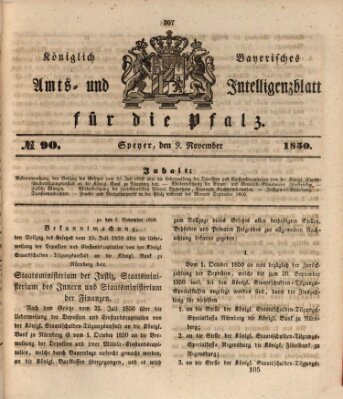 Königlich bayerisches Amts- und Intelligenzblatt für die Pfalz Samstag 9. November 1850