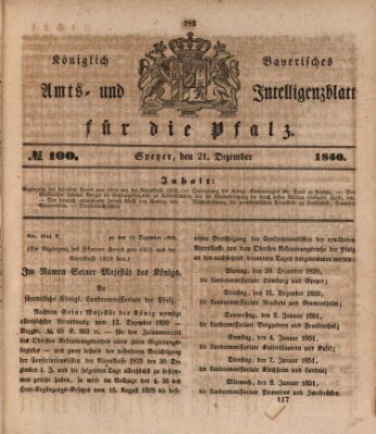 Königlich bayerisches Amts- und Intelligenzblatt für die Pfalz Samstag 21. Dezember 1850