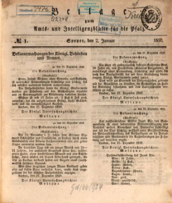 Königlich bayerisches Amts- und Intelligenzblatt für die Pfalz Mittwoch 2. Januar 1850