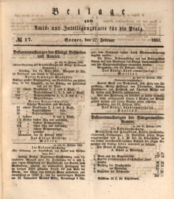 Königlich bayerisches Amts- und Intelligenzblatt für die Pfalz Mittwoch 27. Februar 1850