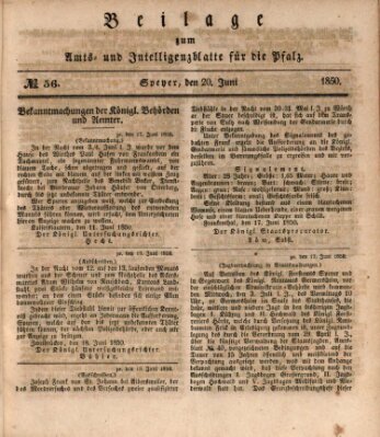 Königlich bayerisches Amts- und Intelligenzblatt für die Pfalz Donnerstag 20. Juni 1850