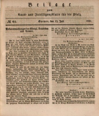 Königlich bayerisches Amts- und Intelligenzblatt für die Pfalz Samstag 13. Juli 1850