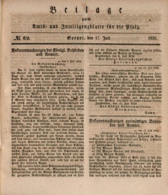 Königlich bayerisches Amts- und Intelligenzblatt für die Pfalz Mittwoch 17. Juli 1850