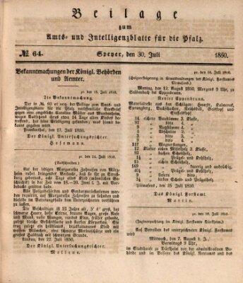 Königlich bayerisches Amts- und Intelligenzblatt für die Pfalz Dienstag 30. Juli 1850