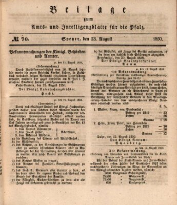 Königlich bayerisches Amts- und Intelligenzblatt für die Pfalz Freitag 23. August 1850