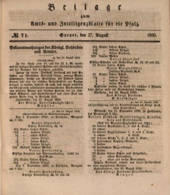 Königlich bayerisches Amts- und Intelligenzblatt für die Pfalz Dienstag 27. August 1850