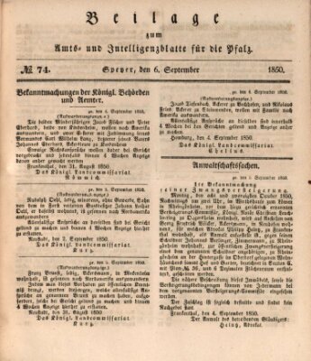 Königlich bayerisches Amts- und Intelligenzblatt für die Pfalz Freitag 6. September 1850