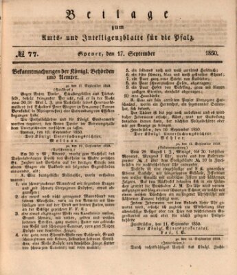 Königlich bayerisches Amts- und Intelligenzblatt für die Pfalz Dienstag 17. September 1850