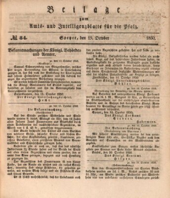 Königlich bayerisches Amts- und Intelligenzblatt für die Pfalz Samstag 19. Oktober 1850