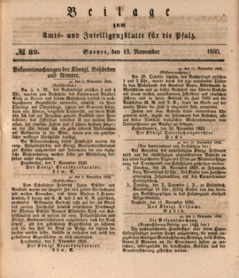 Königlich bayerisches Amts- und Intelligenzblatt für die Pfalz Mittwoch 13. November 1850