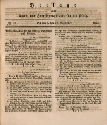 Königlich bayerisches Amts- und Intelligenzblatt für die Pfalz Donnerstag 21. November 1850