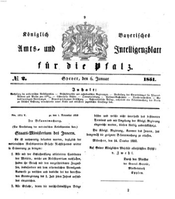 Königlich bayerisches Amts- und Intelligenzblatt für die Pfalz Montag 6. Januar 1851