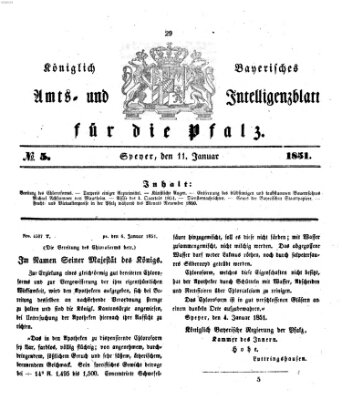 Königlich bayerisches Amts- und Intelligenzblatt für die Pfalz Samstag 11. Januar 1851