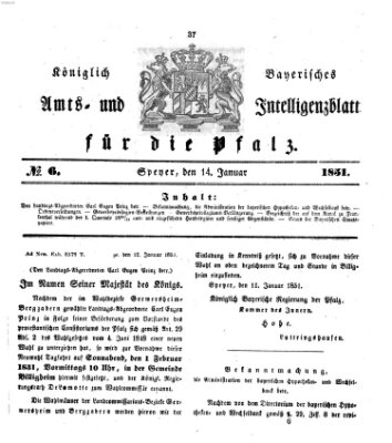 Königlich bayerisches Amts- und Intelligenzblatt für die Pfalz Dienstag 14. Januar 1851