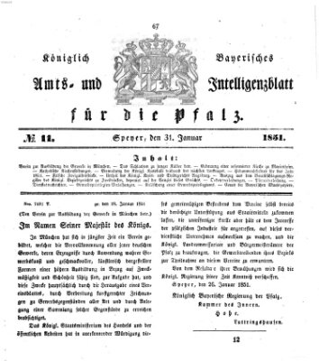 Königlich bayerisches Amts- und Intelligenzblatt für die Pfalz Freitag 31. Januar 1851