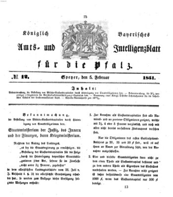 Königlich bayerisches Amts- und Intelligenzblatt für die Pfalz Mittwoch 5. Februar 1851