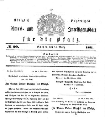 Königlich bayerisches Amts- und Intelligenzblatt für die Pfalz Freitag 14. März 1851