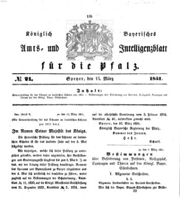 Königlich bayerisches Amts- und Intelligenzblatt für die Pfalz Samstag 15. März 1851