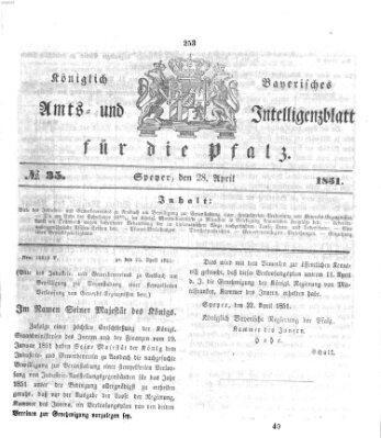 Königlich bayerisches Amts- und Intelligenzblatt für die Pfalz Montag 28. April 1851