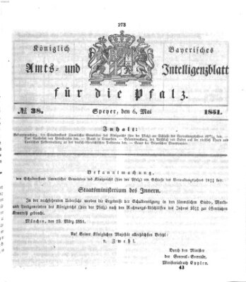 Königlich bayerisches Amts- und Intelligenzblatt für die Pfalz Dienstag 6. Mai 1851