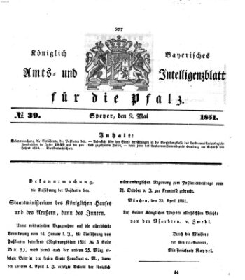 Königlich bayerisches Amts- und Intelligenzblatt für die Pfalz Freitag 9. Mai 1851