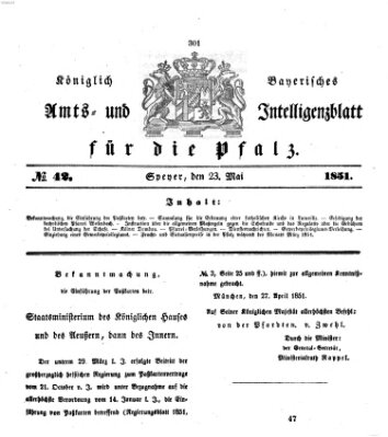 Königlich bayerisches Amts- und Intelligenzblatt für die Pfalz Freitag 23. Mai 1851