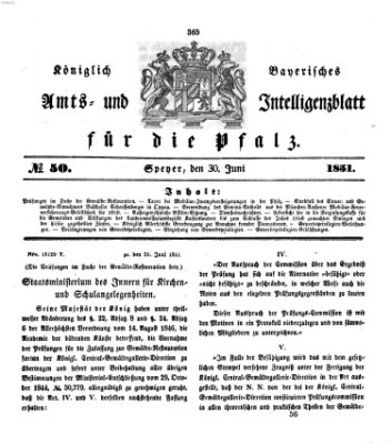 Königlich bayerisches Amts- und Intelligenzblatt für die Pfalz Montag 30. Juni 1851