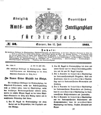 Königlich bayerisches Amts- und Intelligenzblatt für die Pfalz Samstag 12. Juli 1851