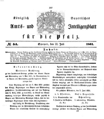 Königlich bayerisches Amts- und Intelligenzblatt für die Pfalz Dienstag 22. Juli 1851