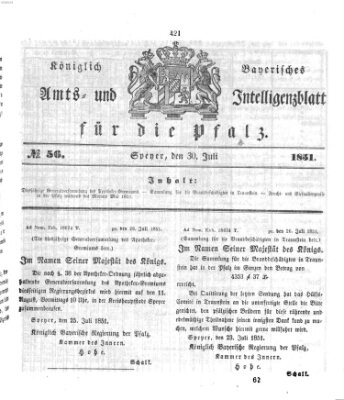 Königlich bayerisches Amts- und Intelligenzblatt für die Pfalz Mittwoch 30. Juli 1851