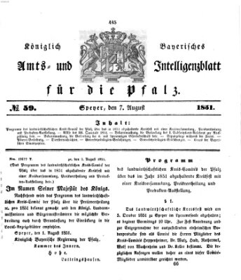 Königlich bayerisches Amts- und Intelligenzblatt für die Pfalz Donnerstag 7. August 1851