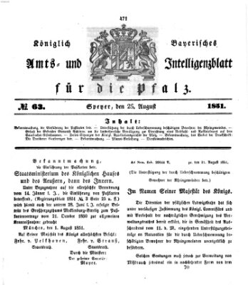 Königlich bayerisches Amts- und Intelligenzblatt für die Pfalz Montag 25. August 1851