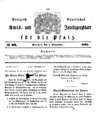 Königlich bayerisches Amts- und Intelligenzblatt für die Pfalz Donnerstag 4. September 1851