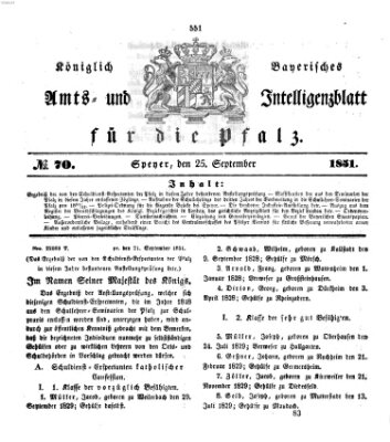 Königlich bayerisches Amts- und Intelligenzblatt für die Pfalz Donnerstag 25. September 1851