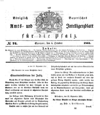 Königlich bayerisches Amts- und Intelligenzblatt für die Pfalz Montag 6. Oktober 1851