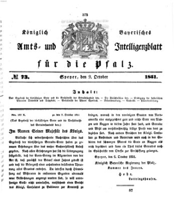 Königlich bayerisches Amts- und Intelligenzblatt für die Pfalz Donnerstag 9. Oktober 1851