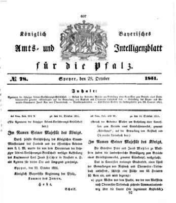 Königlich bayerisches Amts- und Intelligenzblatt für die Pfalz Mittwoch 29. Oktober 1851