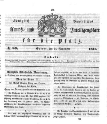 Königlich bayerisches Amts- und Intelligenzblatt für die Pfalz Freitag 14. November 1851