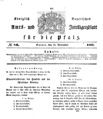 Königlich bayerisches Amts- und Intelligenzblatt für die Pfalz Mittwoch 26. November 1851