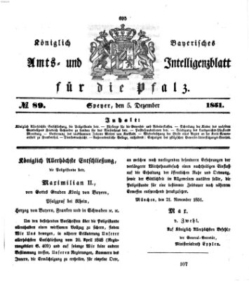 Königlich bayerisches Amts- und Intelligenzblatt für die Pfalz Freitag 5. Dezember 1851