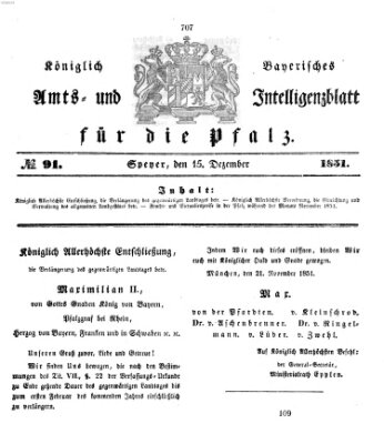 Königlich bayerisches Amts- und Intelligenzblatt für die Pfalz Montag 15. Dezember 1851