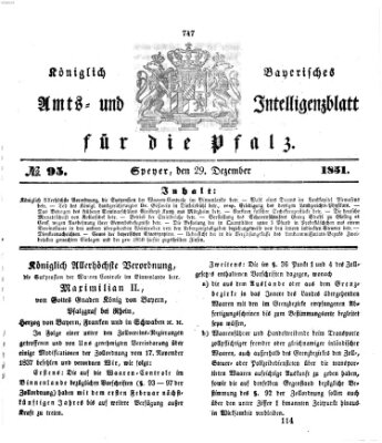 Königlich bayerisches Amts- und Intelligenzblatt für die Pfalz Montag 29. Dezember 1851