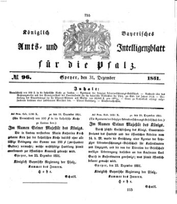 Königlich bayerisches Amts- und Intelligenzblatt für die Pfalz Mittwoch 31. Dezember 1851