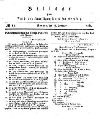 Königlich bayerisches Amts- und Intelligenzblatt für die Pfalz Donnerstag 13. Februar 1851