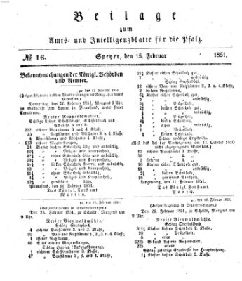 Königlich bayerisches Amts- und Intelligenzblatt für die Pfalz Samstag 15. Februar 1851