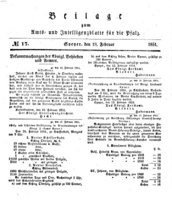 Königlich bayerisches Amts- und Intelligenzblatt für die Pfalz Mittwoch 19. Februar 1851